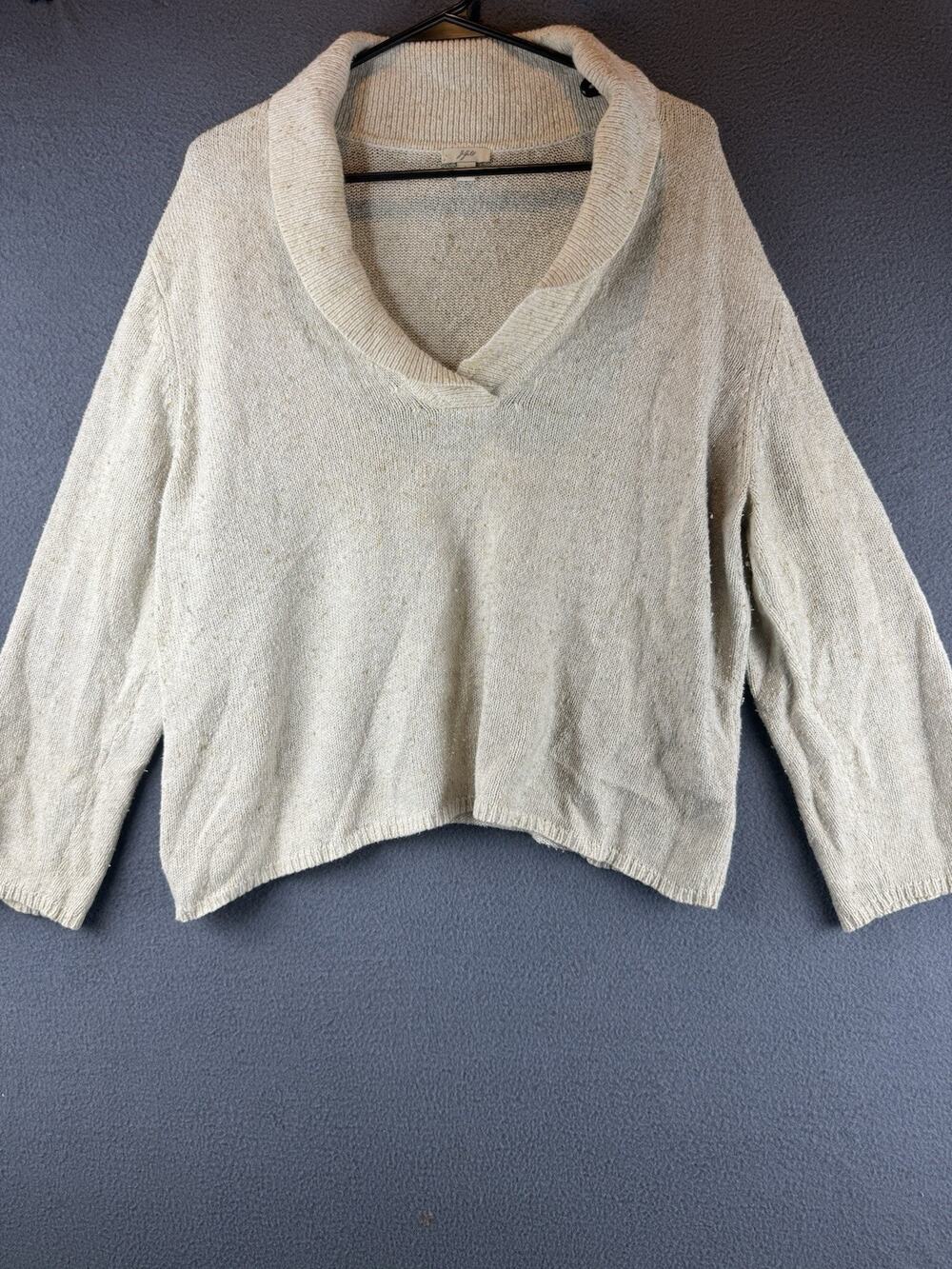 J.Jill Knit Collared Sweater Beige Pullover Size L Academia Capsule Minimalist